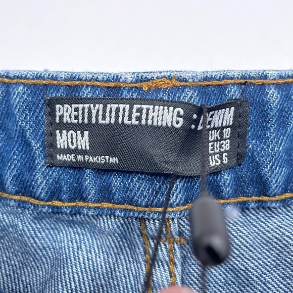 Pretty Little Thing Mom Jeans Women's Size 6 High Waist Ripped Light Wash NEW - Picture 5 of 12